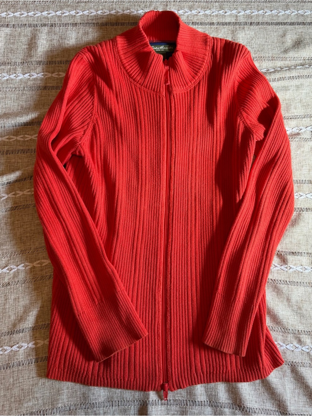 Eddie Bauer Bright Red Ribbed Zip-Up Sweater Cardigan